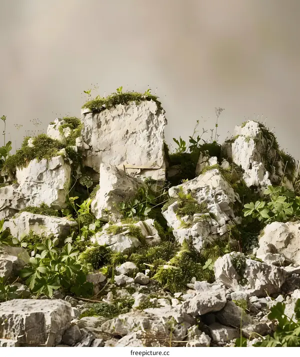 Green Moss Growing On Broken Concrete