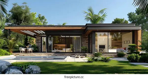 Modern House with Swimming Pool and Backyard