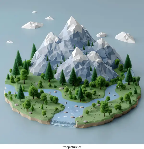 Low Poly Island Mountain Landscape