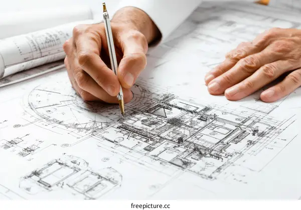 Architect Working on Architectural Drawings
