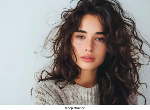 portrait of a beautiful young woman with freckles and brown hair