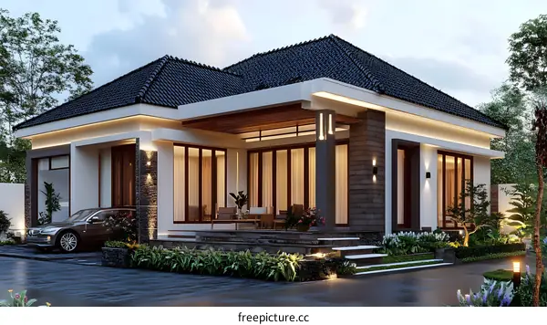 Modern Minimalist House Design with Grey Tile Roof