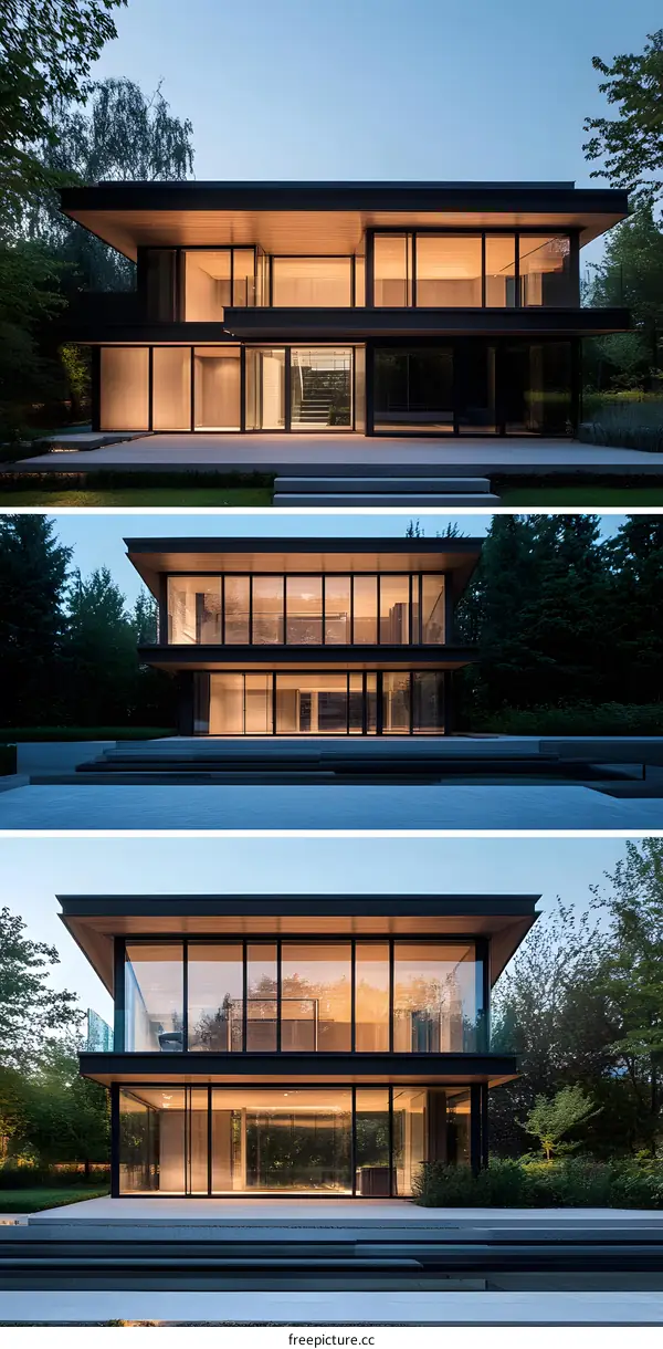 Modern Glass House with Wooden Accents