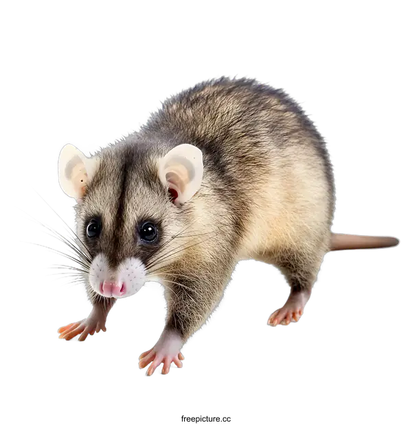 [Transparent Background PNG]Close Up of a Small Brown and Gray Opossum