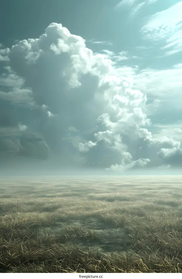 A vast prairie with dark clouds looming overhead, about to unleash a downpour