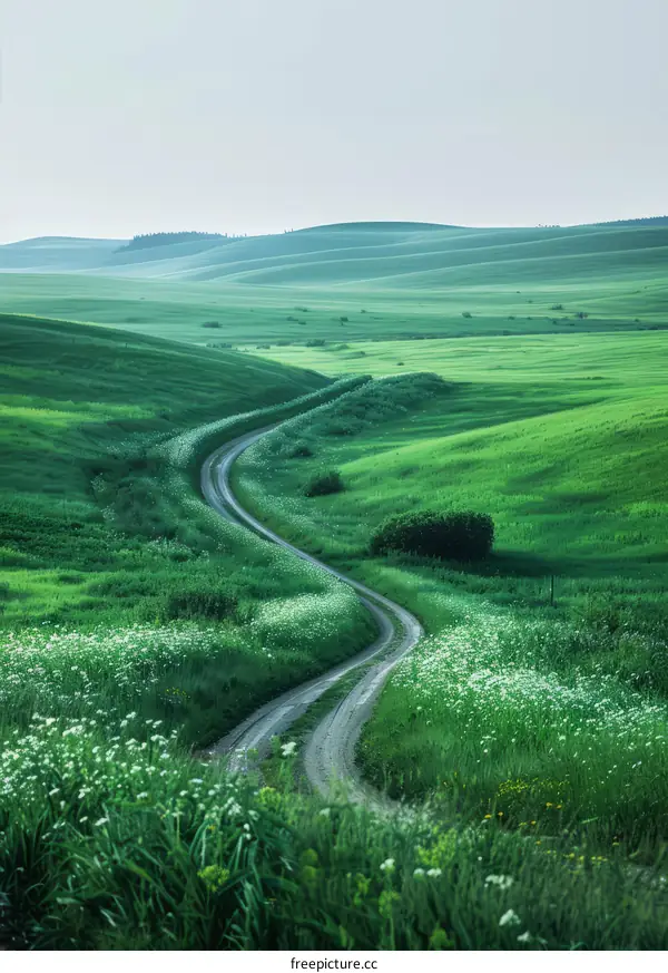 Winding Country Road Through Lush Green Hills