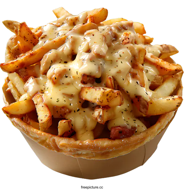 [Transparent Background PNG]Fries with cheese sauce in a bowl