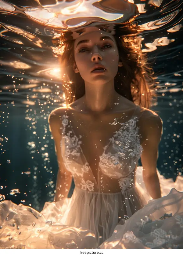 Portrait of a Woman with Blonde Hair Underwater