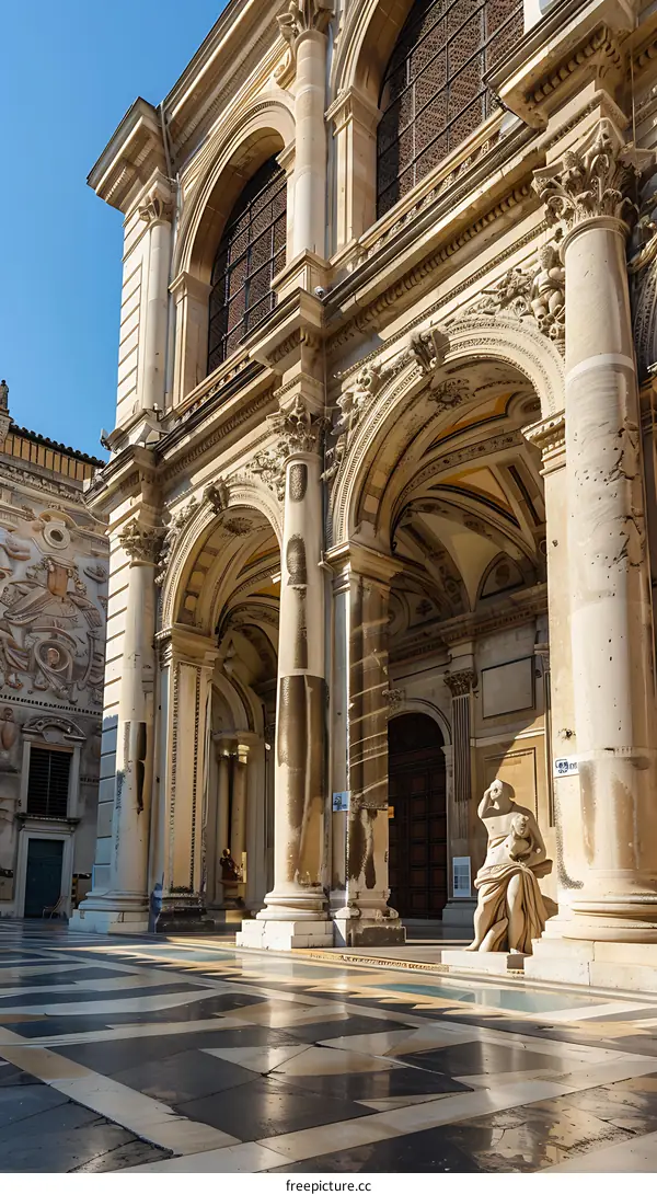 Ancient Architecture with Marble Columns and Statues in Italy