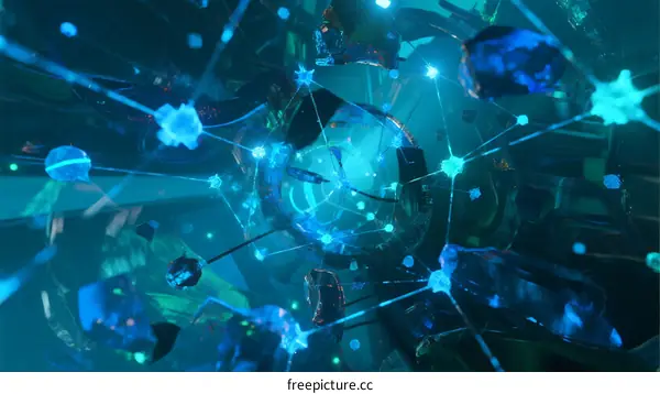 Abstract Neural Network Visualization with Glowing Blue Elements