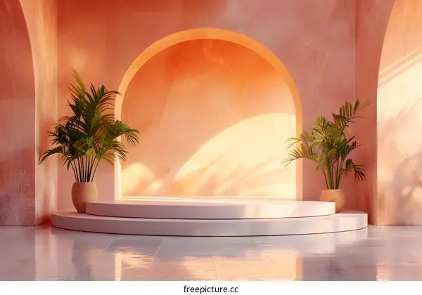 Surreal Podium with Plants in Pastel Colors