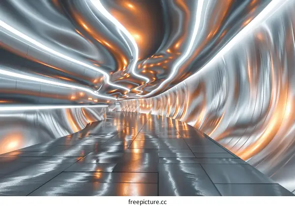 Futuristic Metallic Tunnel Interior Design