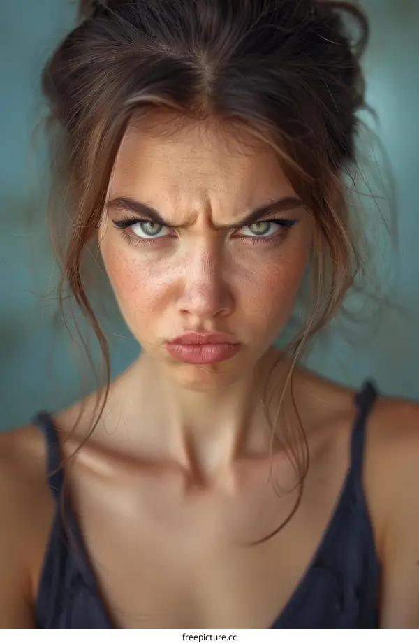Close-up Portrait of a Woman with Intense Expression