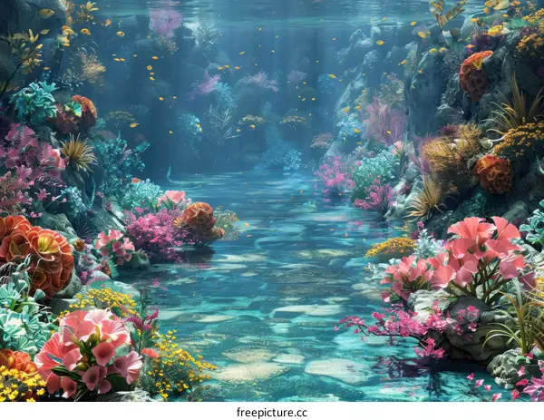 Beautiful Underwater Coral Reef Landscape Illustration