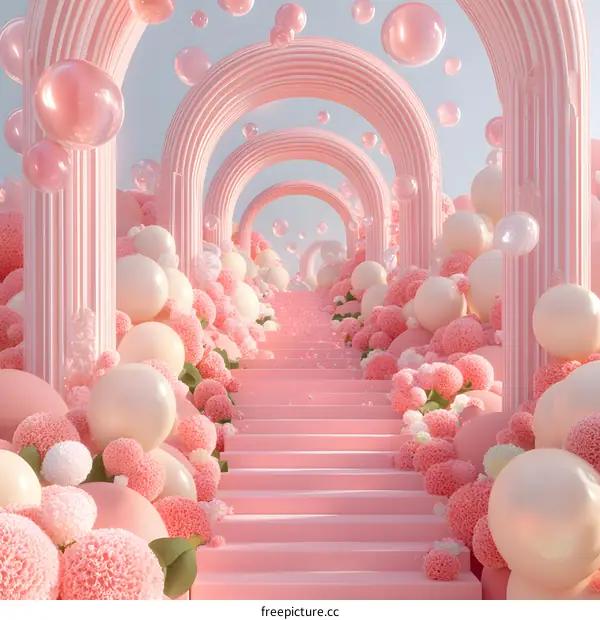 Pink Dreamy Archway With Balloons and Flowers