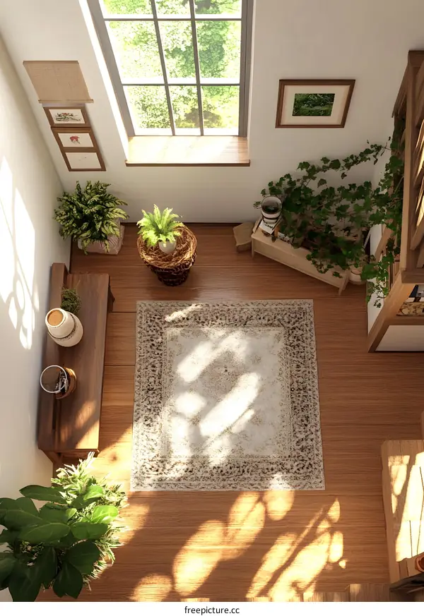 Top View of a Modern Home Interior Design with a Wooden Floor