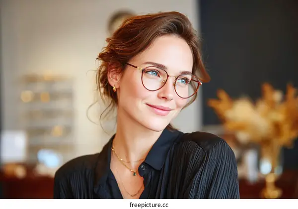 Woman wearing glasses in an eyeglass store
