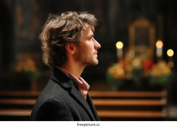 Caucasian Man in Church Setting Profile View