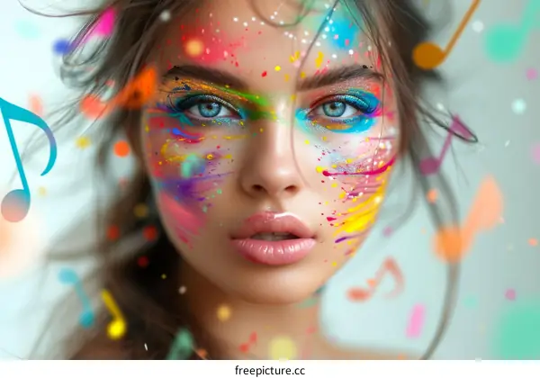 Colorful Face Paint with Music Notes