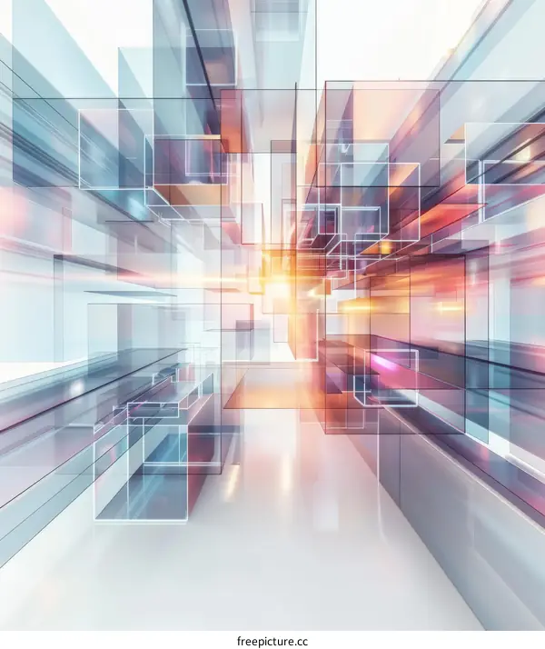 Futuristic Cityscape: Abstract 3D Rendering of Glass Skyscrapers