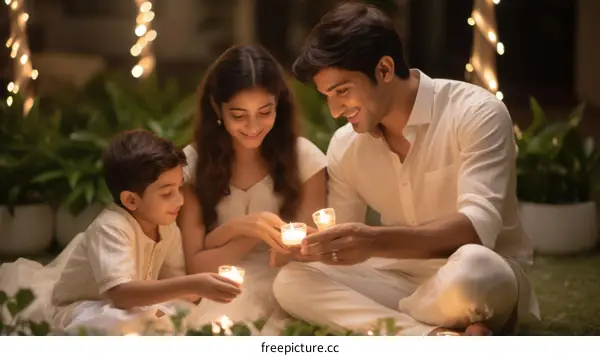 Indian family celebrating Diwali