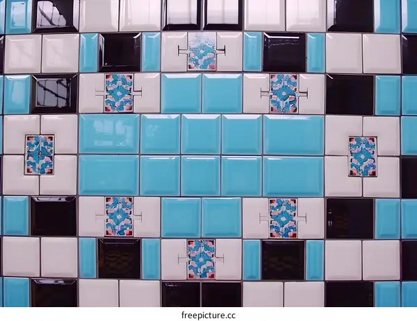 Blue and White Patterned Tiles Wall