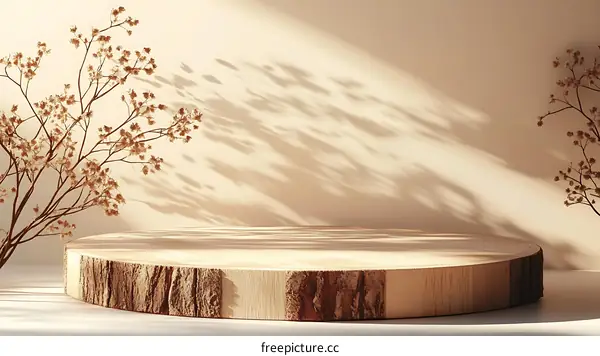 Natural Wooden Display Podium with Dried Flowers