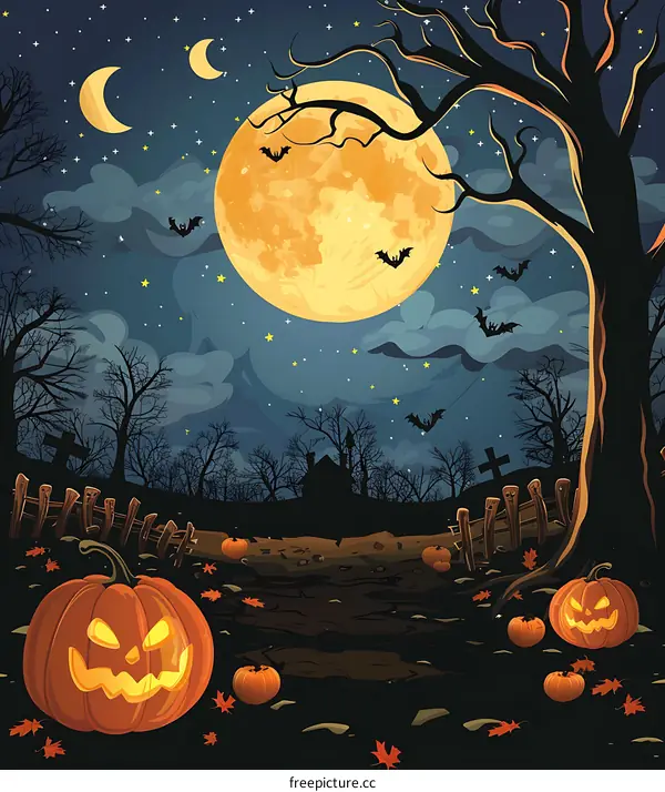 Halloween Night Full Moon And Bats