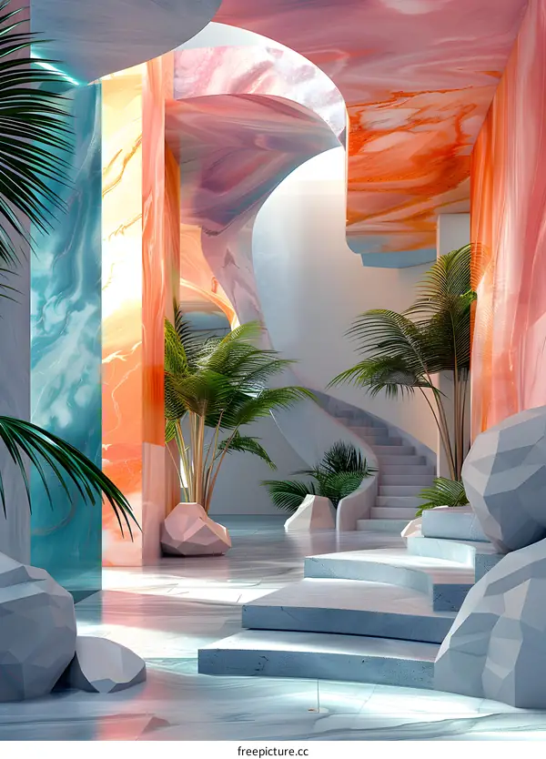 Modern Geometric Staircase in Colorful Space