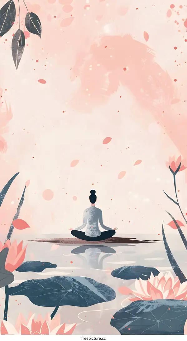 Woman meditating on a lotus flower pond