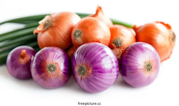 Fresh Onions and Green Onions Close Up