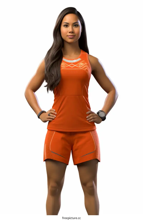 Portrait of a young female runner in orange sportswear