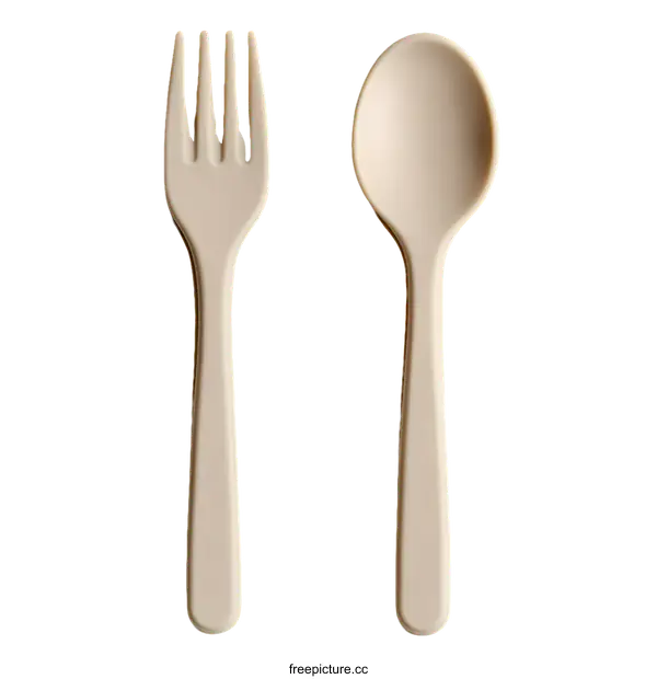 [Transparent Background PNG]Beige Plastic Fork and Spoon Set