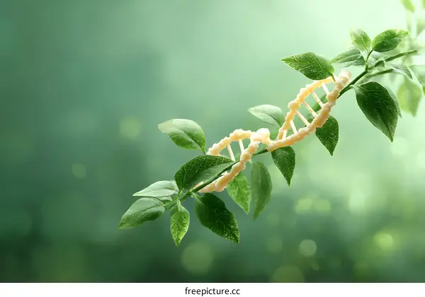 DNA Model on a Green Leaf Background