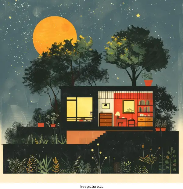 Secluded Cabin in the Woods at Night