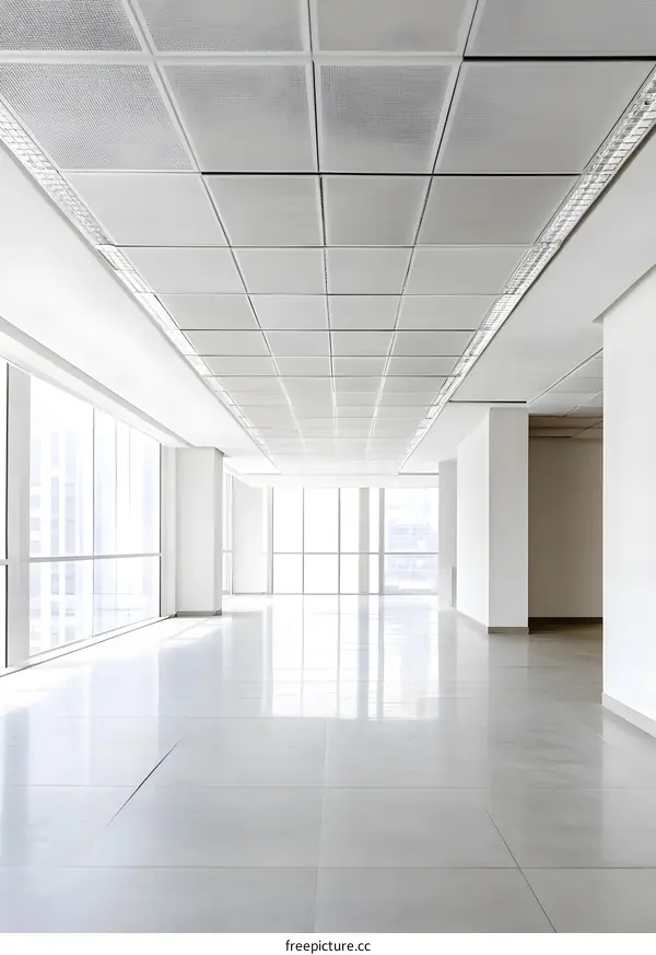 Modern Empty Office Building Interior Design with White Walls and Tiles