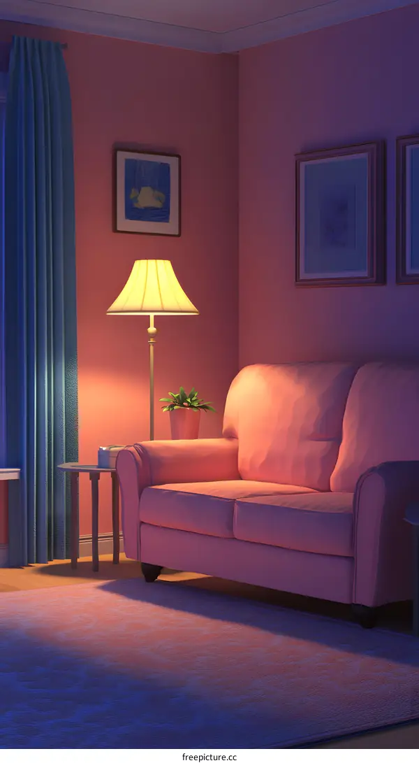 Living Room Interior Design With Pink Sofa and Floor Lamp