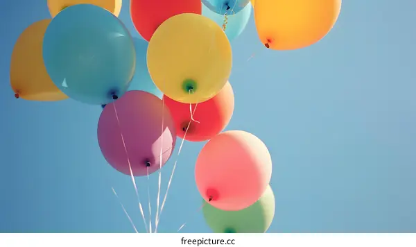 Colorful Balloons Floating in Blue Sky