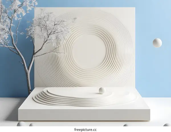 Abstract Minimalist White Circle Background 3D Rendering