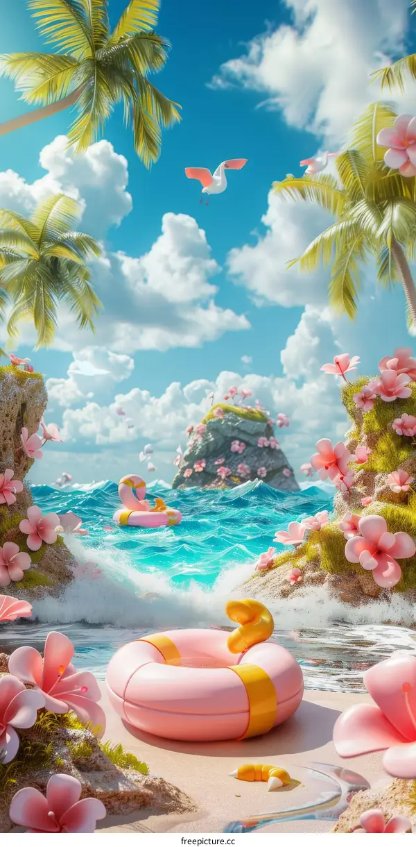 Pink Paradise Beach Illustration