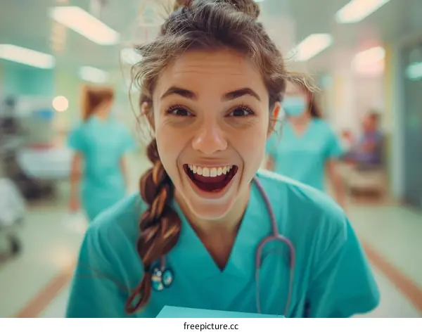 Portrait of a happy female doctor or nurse in a hospital