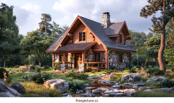 Wooden Cabin in a Peaceful Forest Setting