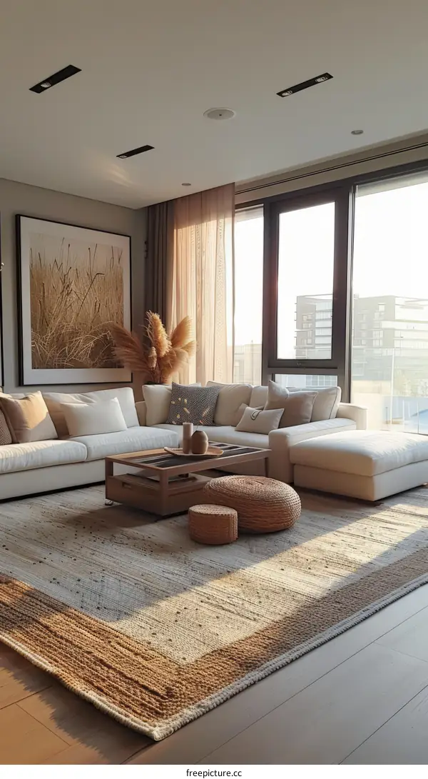 Bright Scandinavian Living Room with Natural Textures and Minimalist Design