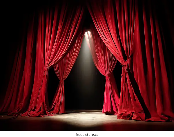 Red Theatre Curtains Opening to the Stage