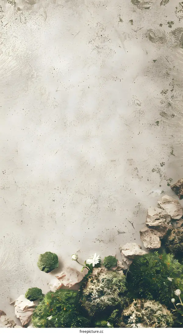 White Flower and Green Moss on Grey Concrete