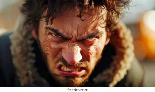 Close-up Angry Caucasian Man Face