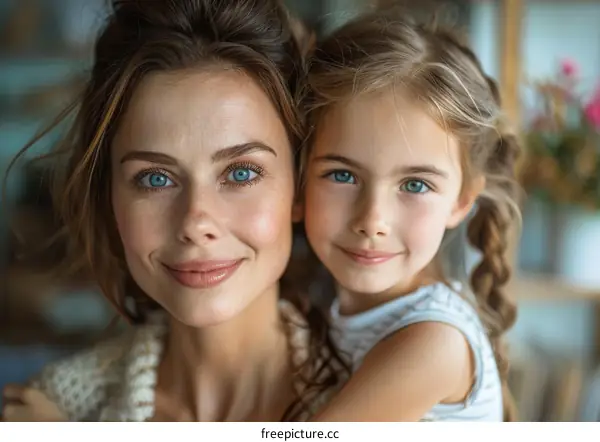 Mother and Daughter Close Up Portrait