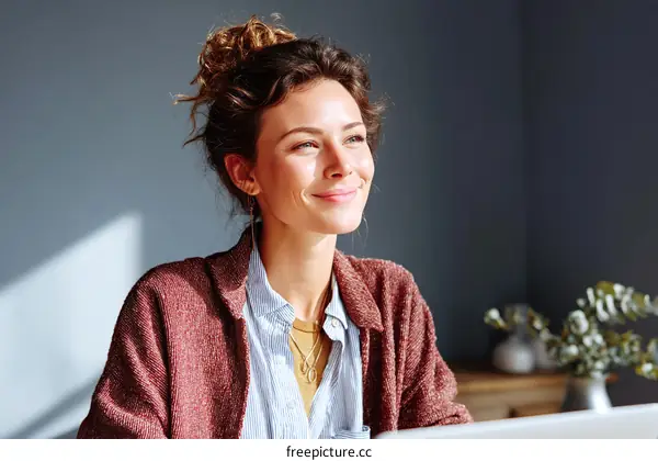 Smiling Woman in Thoughtful Pose