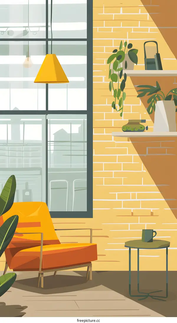 Yellow Armchair In Modern Living Room With Window View