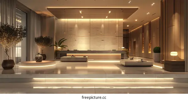 Modern Hotel Lobby Interior Design Illustration